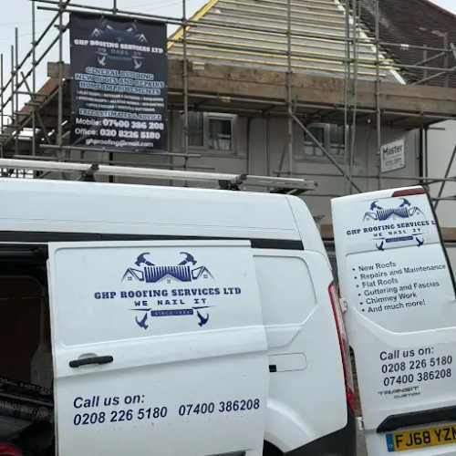 GHP Roofing Services Ltd Van outside construction site