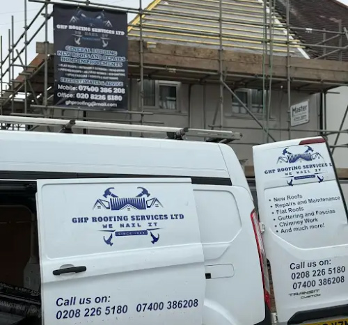 GHP Roofing Services Ltd Van outside construction site